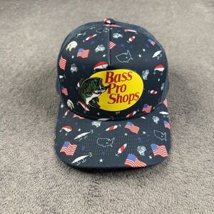 Bass Pro Shops Hat Cap Snap Back Blue Patriotic Flag Fishing Trucker Mens